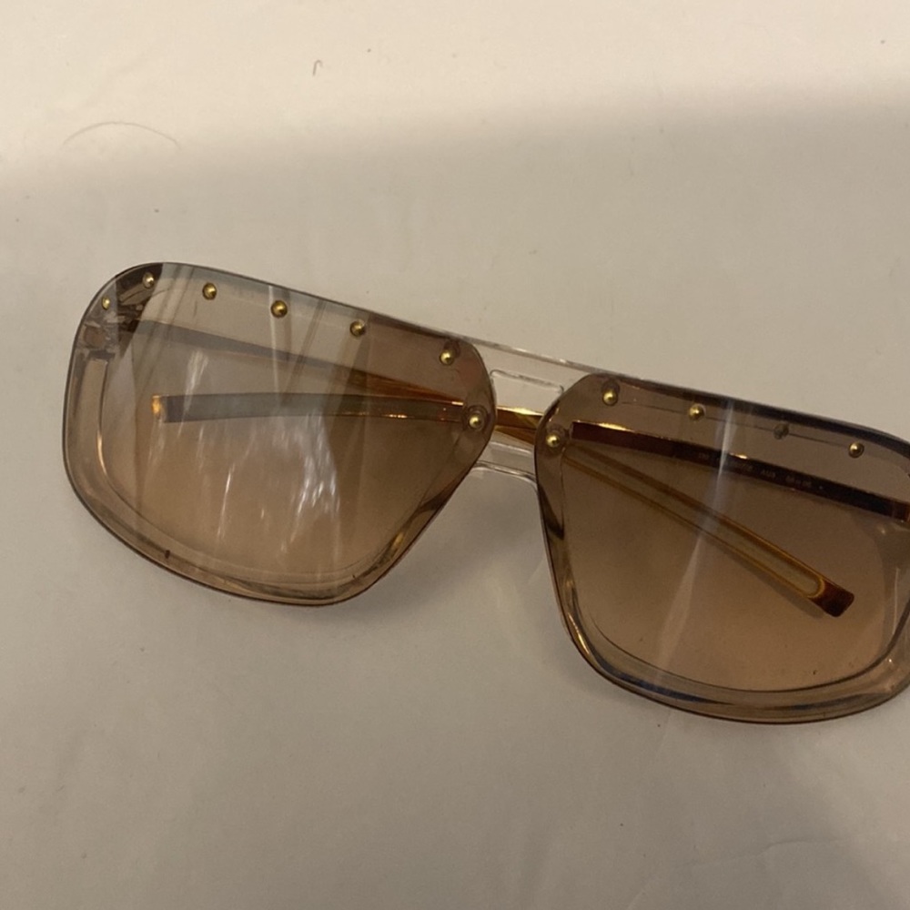Gucci Beige Rimless Sunglasses✨Studded Shield gradient Sheer Bronze Aviators y2k - Picture 8 of 10